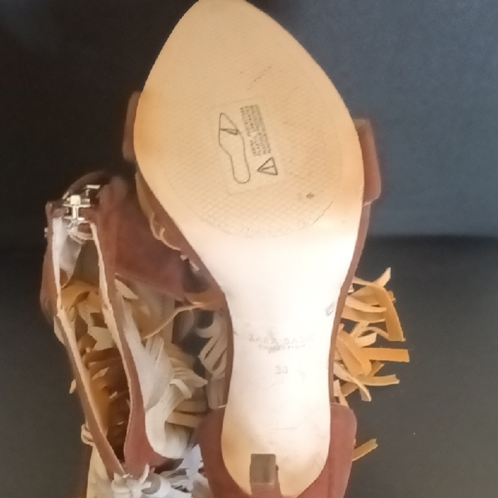 Zara Brown and Tan Stiletto Heels with Fringe - Picture 2 of 5